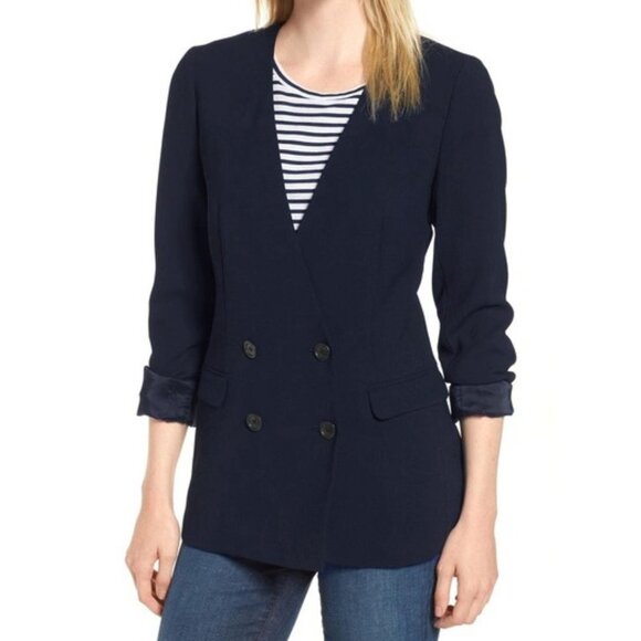 J. Crew Jackets & Blazers - New J.Crew Collarless Double-Breasted Crepe Blazer Navy Blue 2 $298
